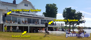 Outdoor wedding ceremony DJ setup for Chris and Ashley's wedding at Lake Shore Yacht & Country Club, Cicero, NY.